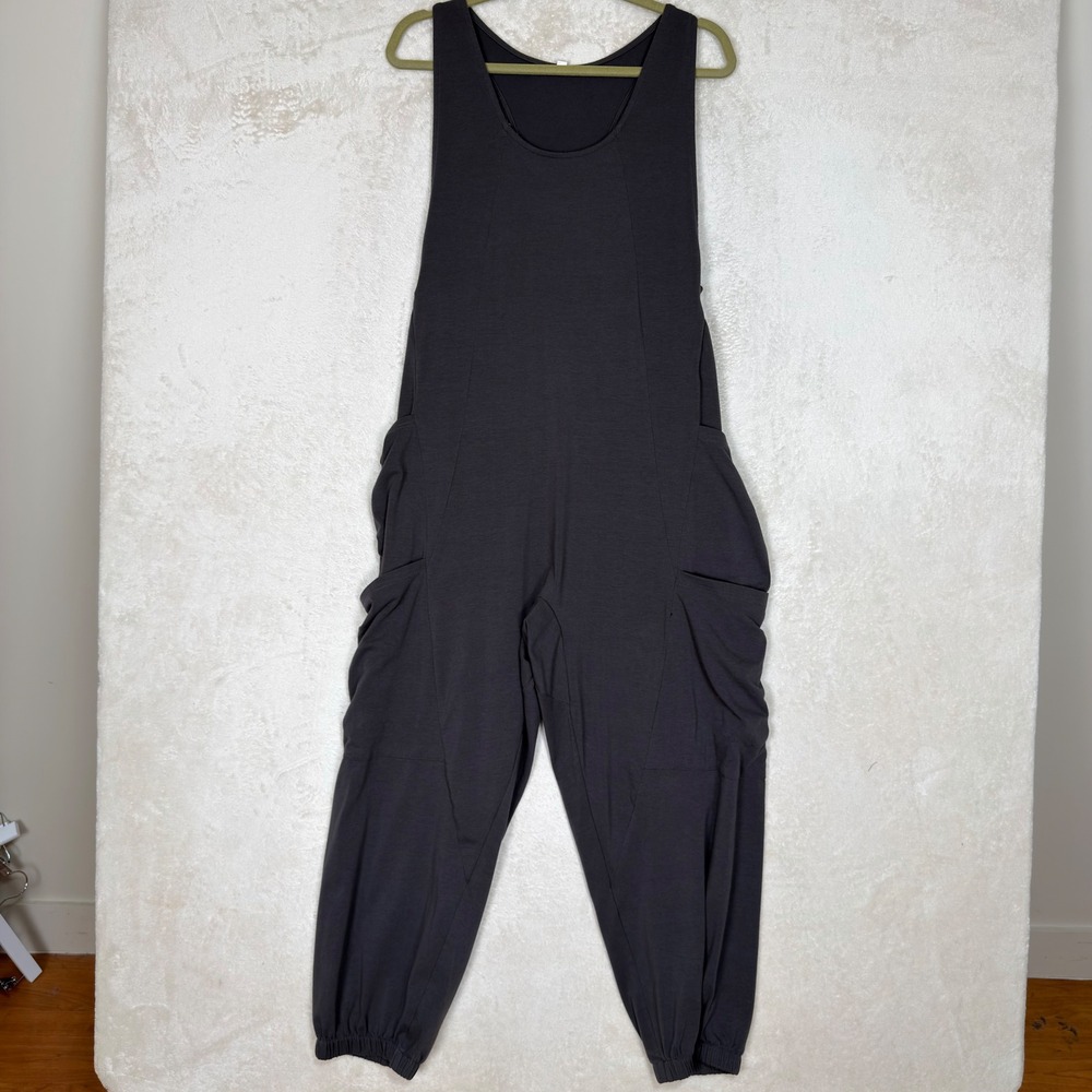 Charcoal Gray Sleeveless Harem Jumpsuit Racerback Utility S Adjustable Waist